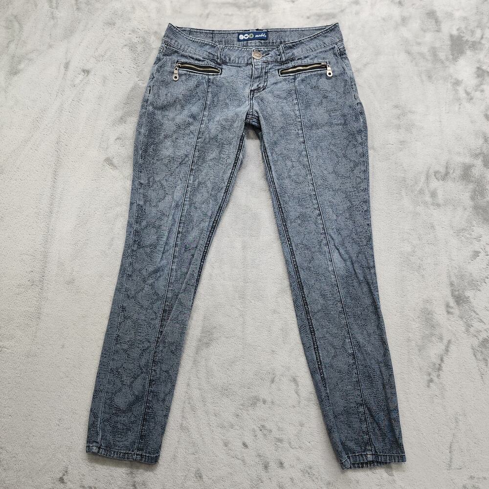 Noble Jeans Womens 9 Juniors Blue Snake Skin Denim Low Rise Skinny Zip‎ Pockets